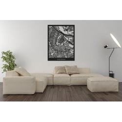 Amsterdam - Houten Kaart Stad | Groot 80x60cm | Zwart Hout | Plattegrond Stadskaart Prent Print | City Map | Landkaart | Stad | Wijk